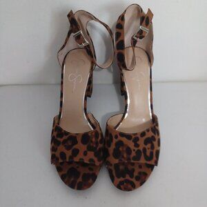 Jessica Simpson Platform Womens Heels Animal Fur Peep toe Ankle Strap Size 12